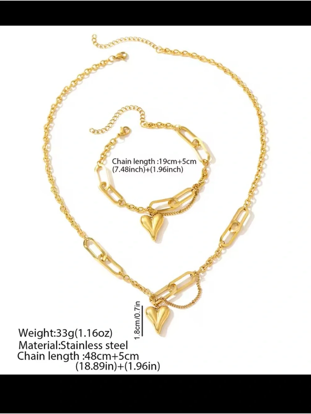Gold Heart Link Layered Necklace Set - Women Jewelry